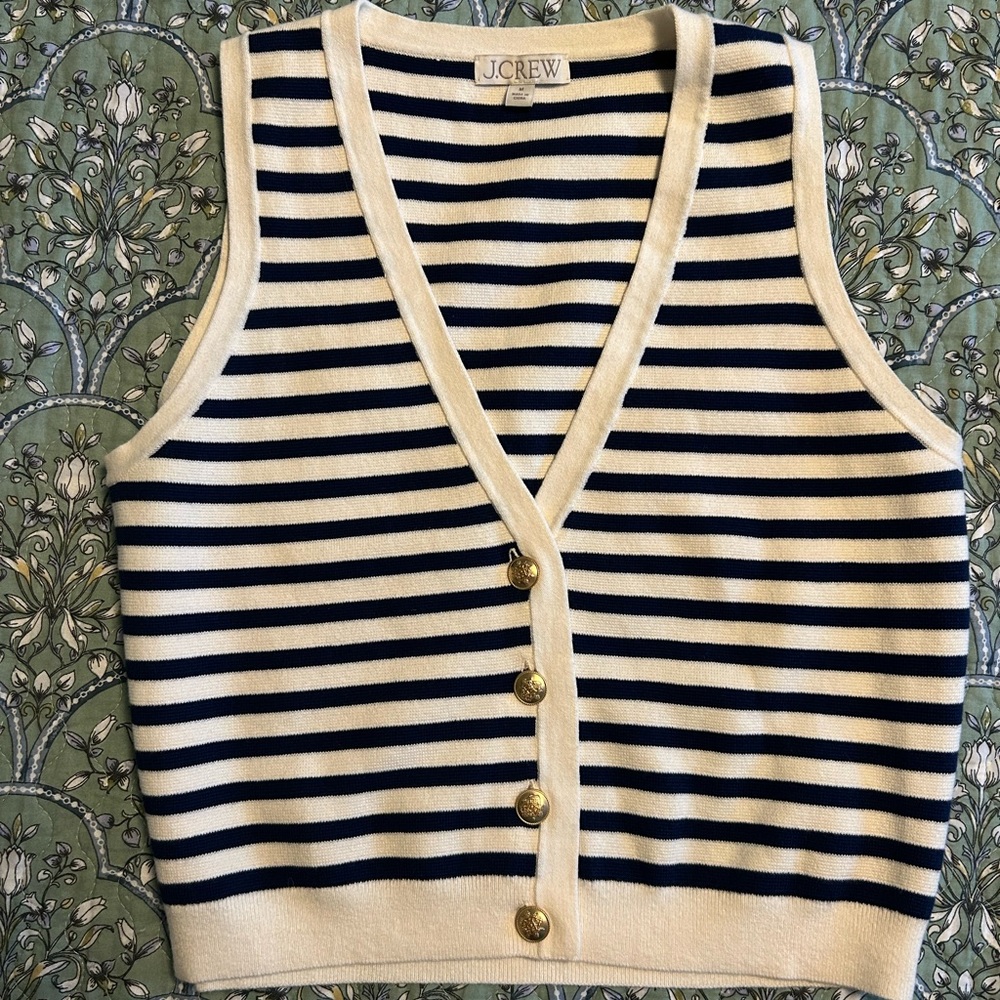 J. Crew Navy and White Striped Sweater Vest